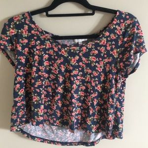 Navy blue blouse with pink flowers